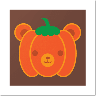 Kawaii Halloween Pumpkin Bear Posters and Art